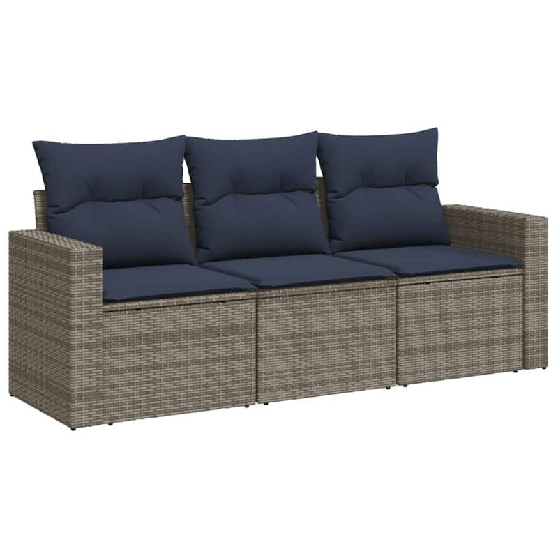 vidaXL Patio Sofa Set with Cushions Outdoor Conversation Furniture Poly Rattan - 25.8" x 24.4" x 27.2"