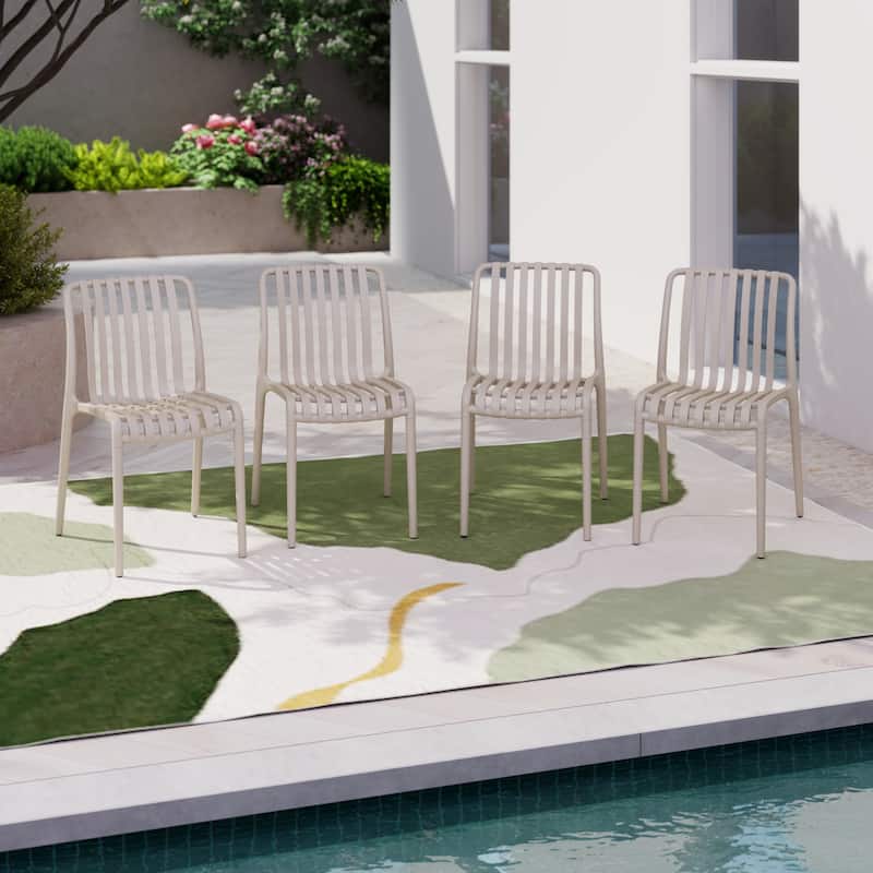 Outdoor Stackable Plastic Chairs Dining Chair Set 4-Piece Lightweight