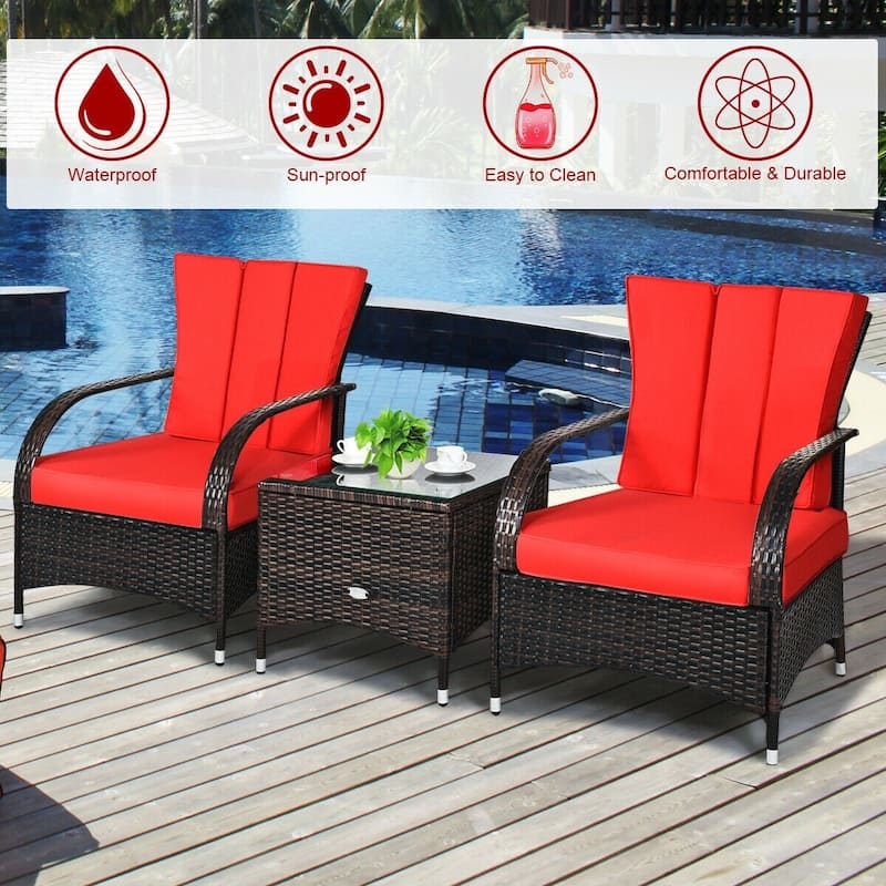 3PCS Rattan Coffee Table Set Chair - 26" x 28" x 33.5" (L x W x H)