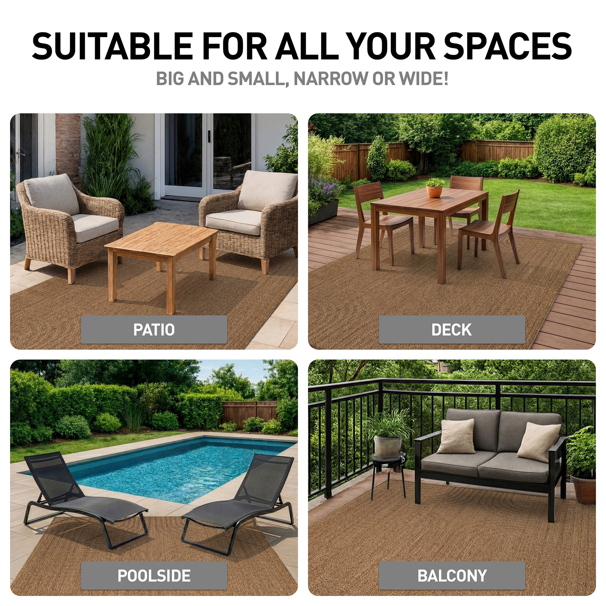 World Rug Gallery Geometric Indoor/Outdoor Flat Woven Area Rug - Natural Jute-Style, Easy-Care Patio Rug for Balcony Patio Deck