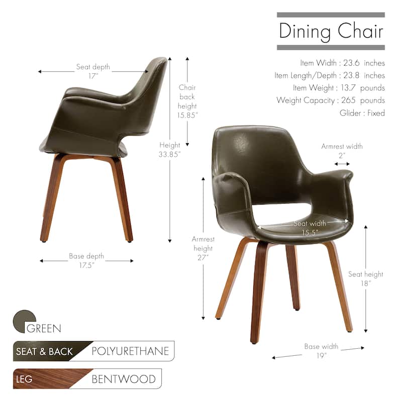 Porthos Home Haro Dining Chairs Set of 2, PU Leather, Bentwood Legs