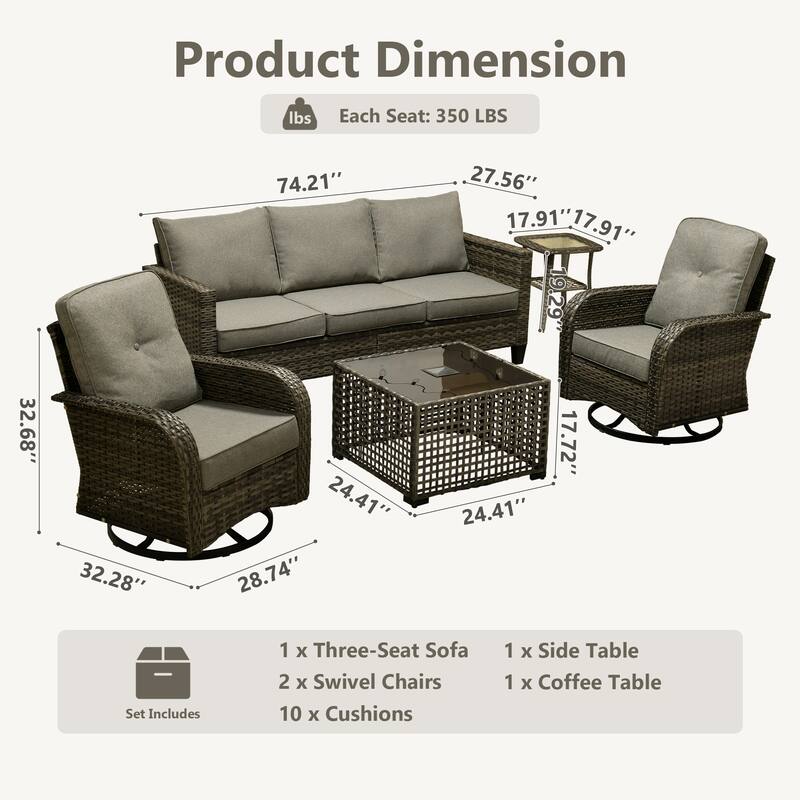 XIZZI Patio Wicker Furniture Conversation Set with Swivel Chairs