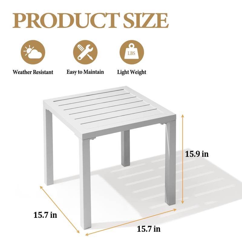 Outdoor Aluminum End Table Square Patio Side Table - 15.7" L x 15.7" W x 15.9" H