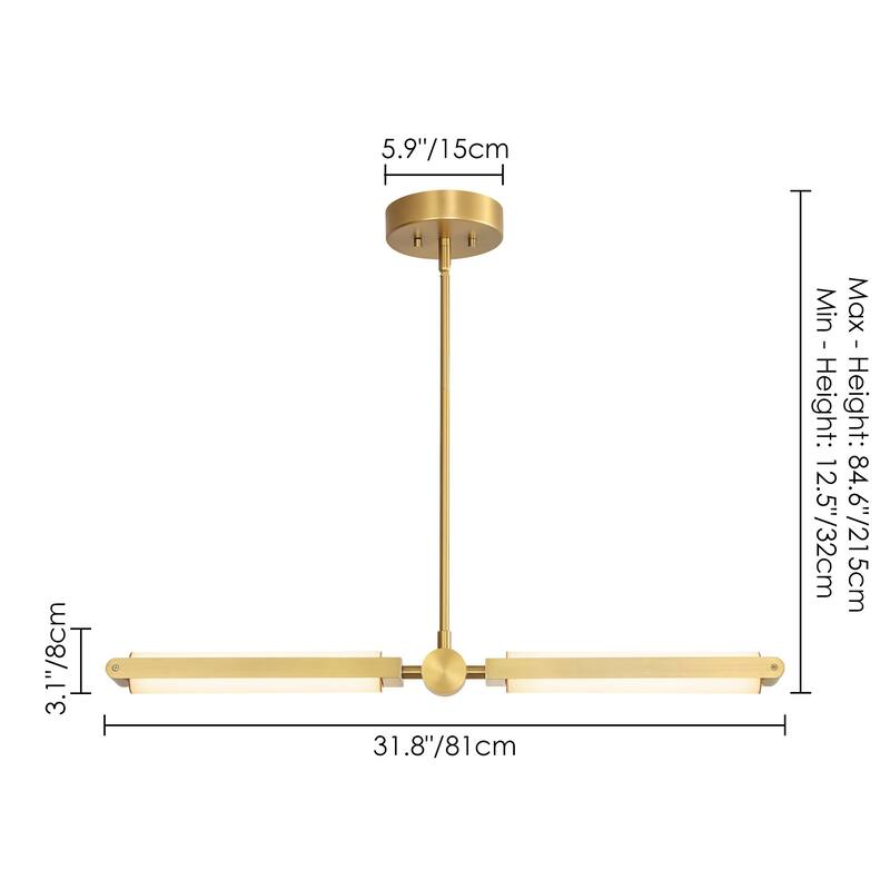 2-Light Modern Linear Dimmable Integrated LED 3000K Warm Light Kitchen Island Pendant Light