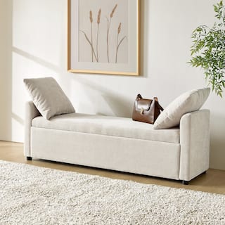 Franco Modern Upholstered Storage Bench with Two Throw Pillows and Thick Padded Cushion