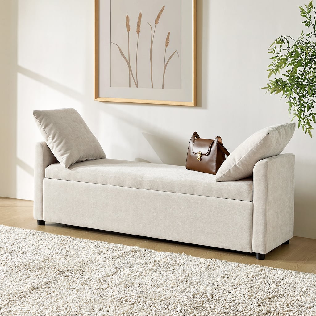 Franco Modern Upholstered Storage Bench with Two Throw Pillows and Thick Padded Cushion