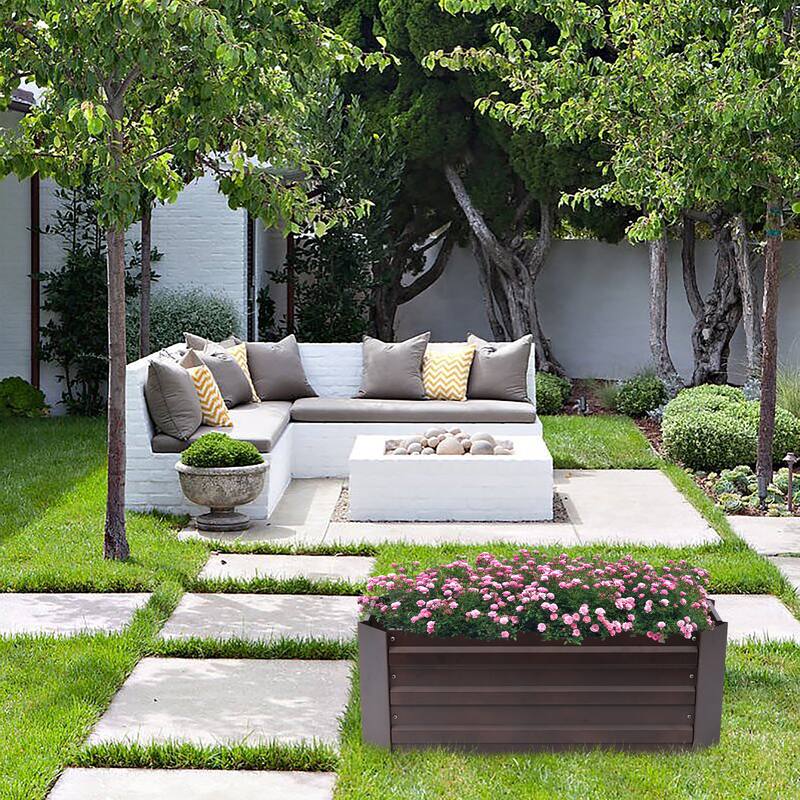 Brown Metal Rectangular Garden Bed Planter - 32" W x 11.8" D x 11.8" H