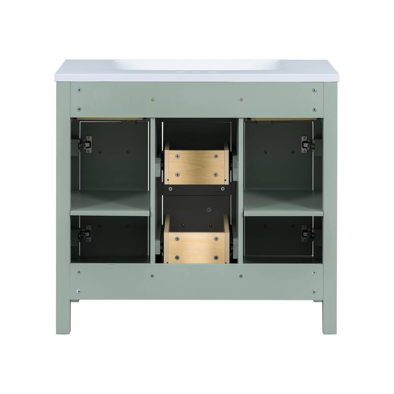 36 Inch Bathroom Vanity Cabinet with Resin Sink 4 Drawers 2 Doors