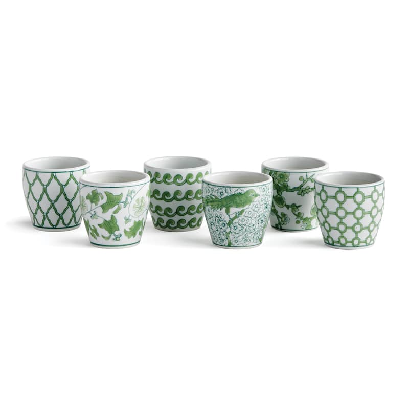 Imperial Chinoiserie Mini Flower Pots - Green & White