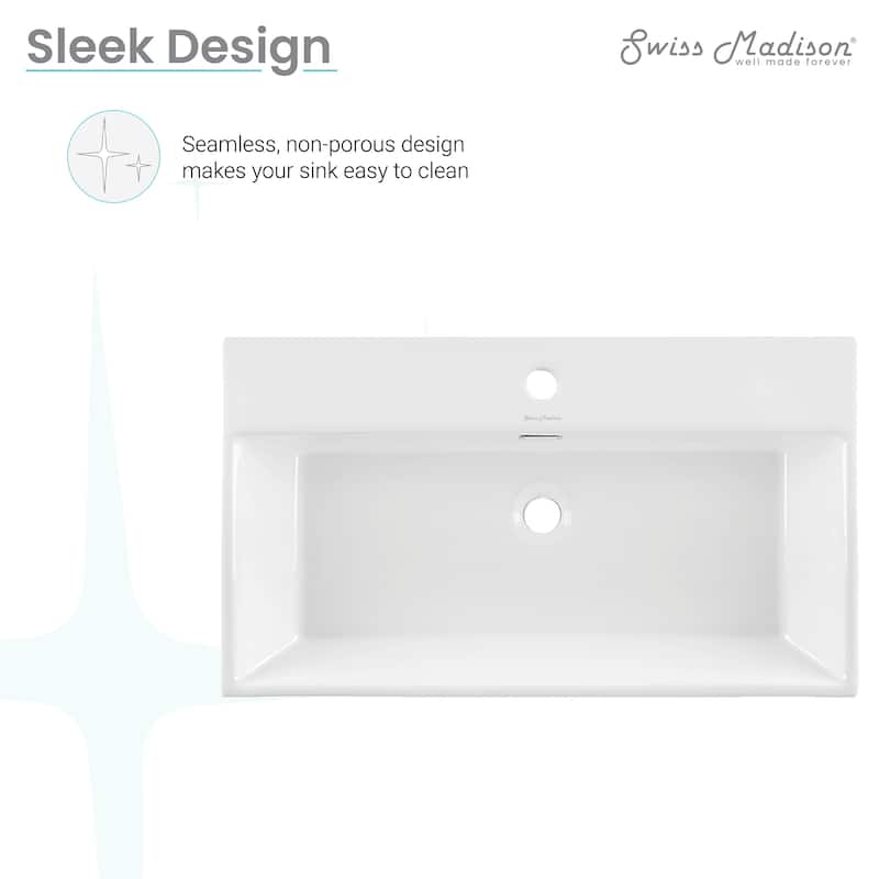 Reims 30" Rectangle Wall-Mount Bathroom Sink - 29.75" x 16.55" 5.65"