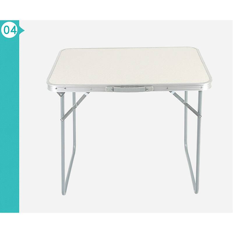 White Portable Folding Table with Metal Edge Reinforcement for Camping and Outdoors Dining - 27.56"L × 19.69"W × 23.62"H