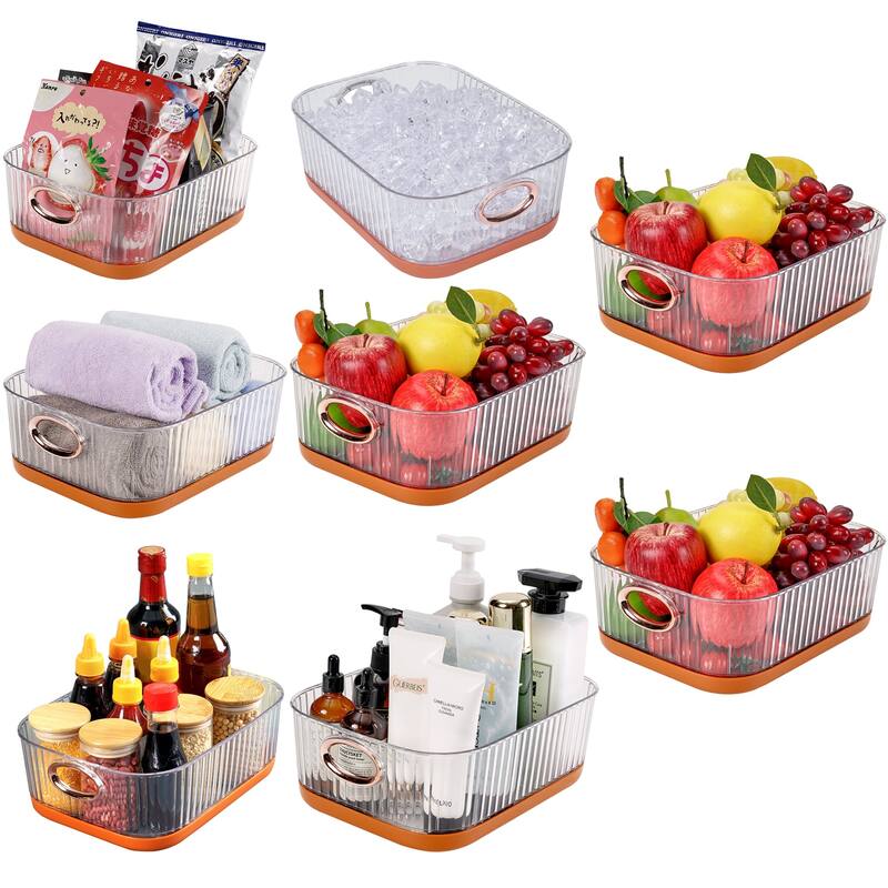 Set of 8 Plastic Storage Bins Organizers Stackable Clear Pantry Organizer Box Containers