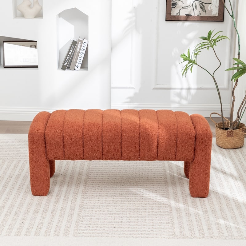 SEYNAR Modern Glam Teddy Velvet Fabric Rectangle Ottoman