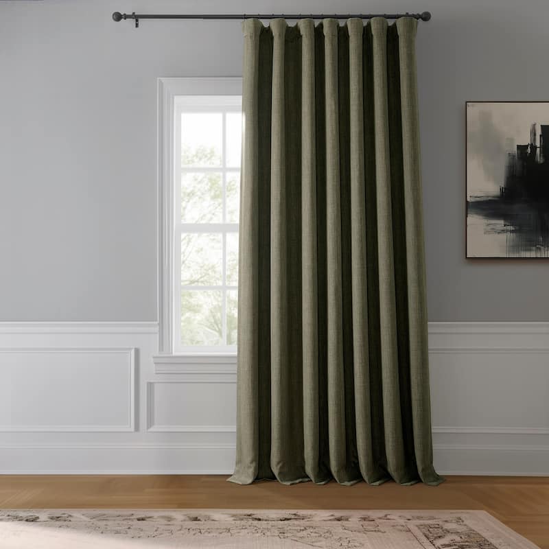 Exclusive Fabrics Faux Linen Extra Wide Room Darkening Curtains (1 Panel) - 100 X 96 - Khaki Green