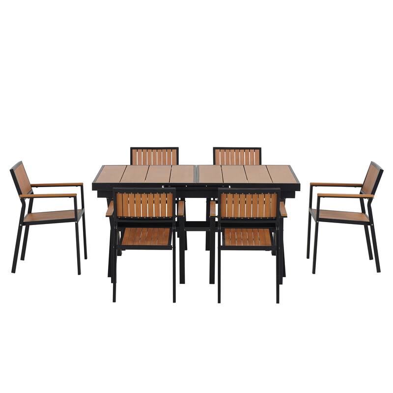 Outdoor Dining Set with 6 Chairs and X-Shaped Legs Extendable Table, Aluminum Patio Dining Table Set