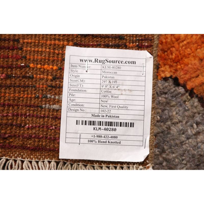 Orange Trellis Moroccan Oriental Area Rug Hand-Knotted Wool Carpet - 6'4" x 9'9"