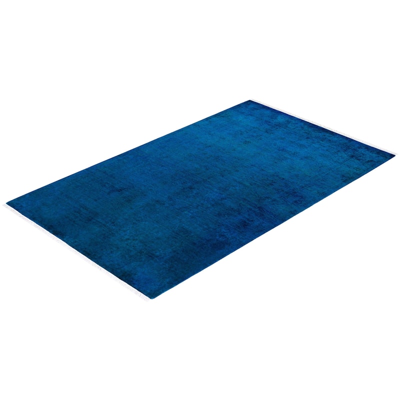 Overton Hand Knotted Wool Vintage Inspired Modern Contemporary Overdyed Blue Area Rug - 3' 2" x 5' 1"