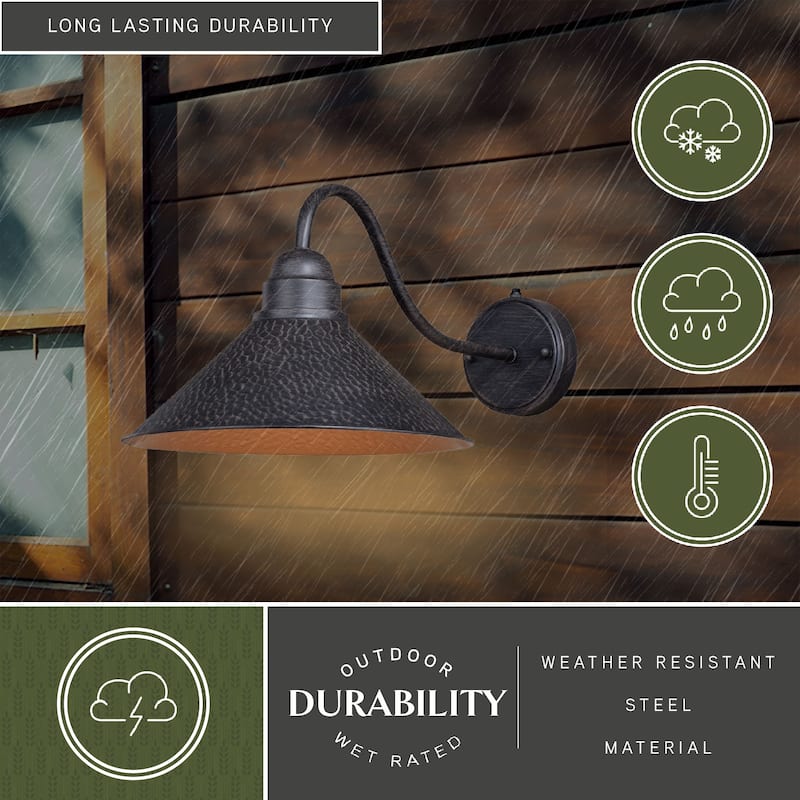 Outland 1 Light Dusk to Dawn Black Gold Farmhouse Barn Dome Outdoor Wall Lantern - 12-in W x 9.5-in H x 21-in D