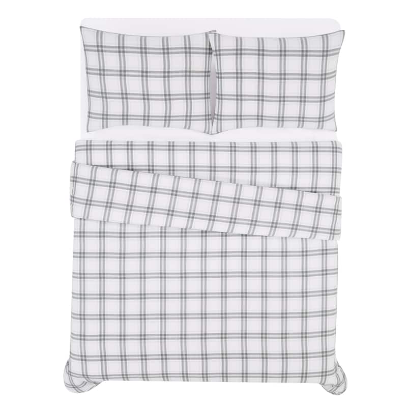 London Fog Printed Cotton Flannel 3 Piece Duvet Cover Set