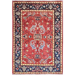 Hand Knotted Red Heriz with Wool Oriental Rug (2' x 2'10") - 2' x 2'10"