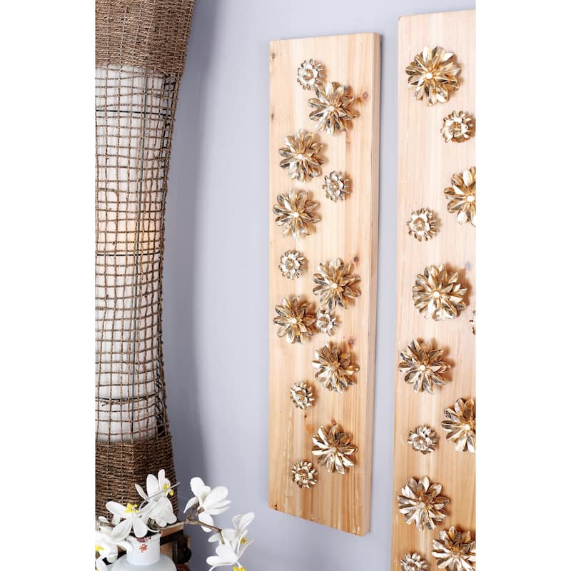 Wood Floral Wall Decor - Gold - Roche River Decor