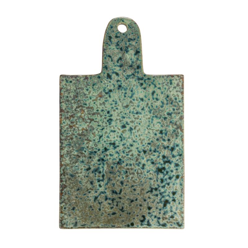Matte Stoneware Cheese Board with Leather Tie - 13.8"L x 8.3"W x 0.5"H