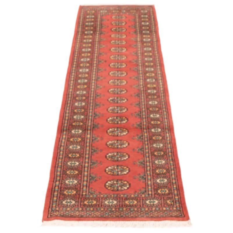 ECARPETGALLERY Hand-knotted Peshawar Bokhara Coral Wool Rug - 2'7 x 10'0