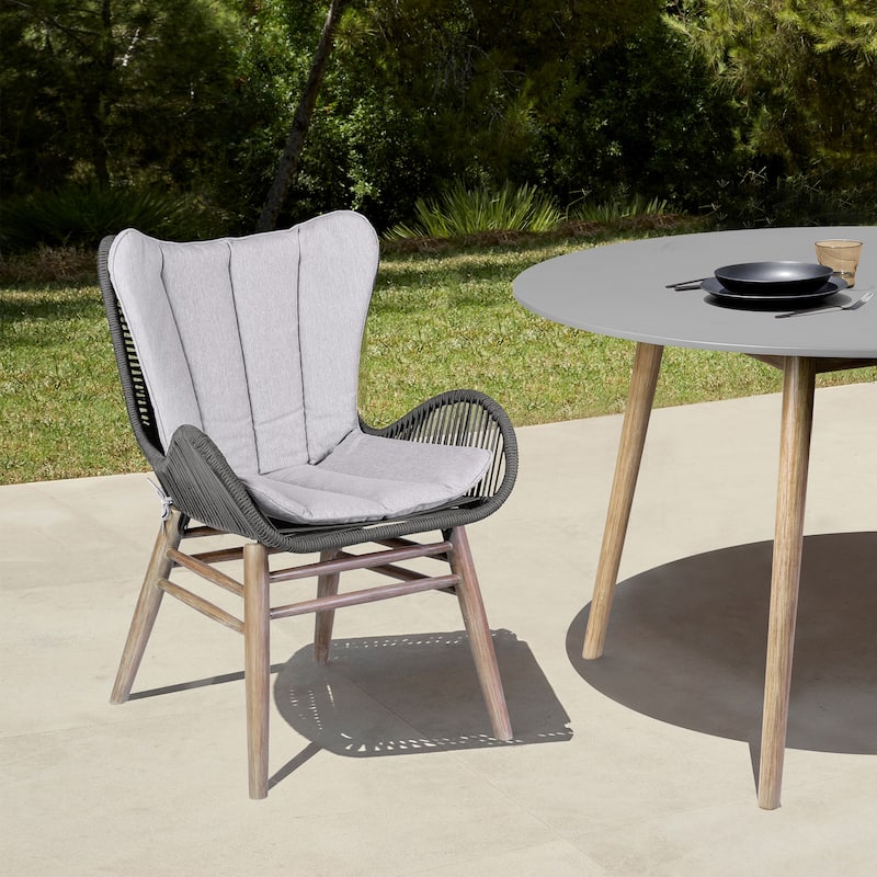 Fanny Solid Eucalyptus Wood & Rope Outdoor Patio Dining Chair - Charcoal Rope / Light Wood