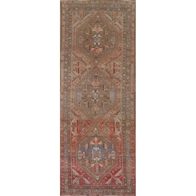 Heriz Persian Vintage Runner Rug Hand-knotted Wool Carpet - 3'8" x 10'6"