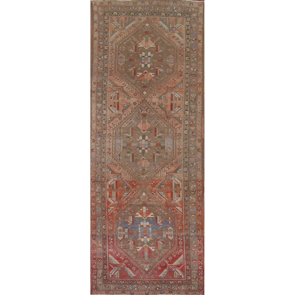 Heriz Persian Vintage Runner Rug Hand-knotted Wool Carpet - 3'8" x 10'6"
