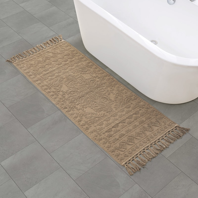 French Connection Nellore Fringe Cotton Bath Rug - Taupe - 24x64