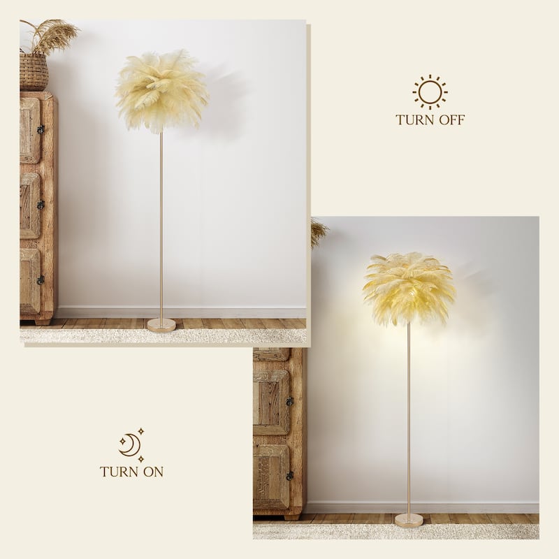 63 Inch Feather Tripod Floor Lamp With Bulbs