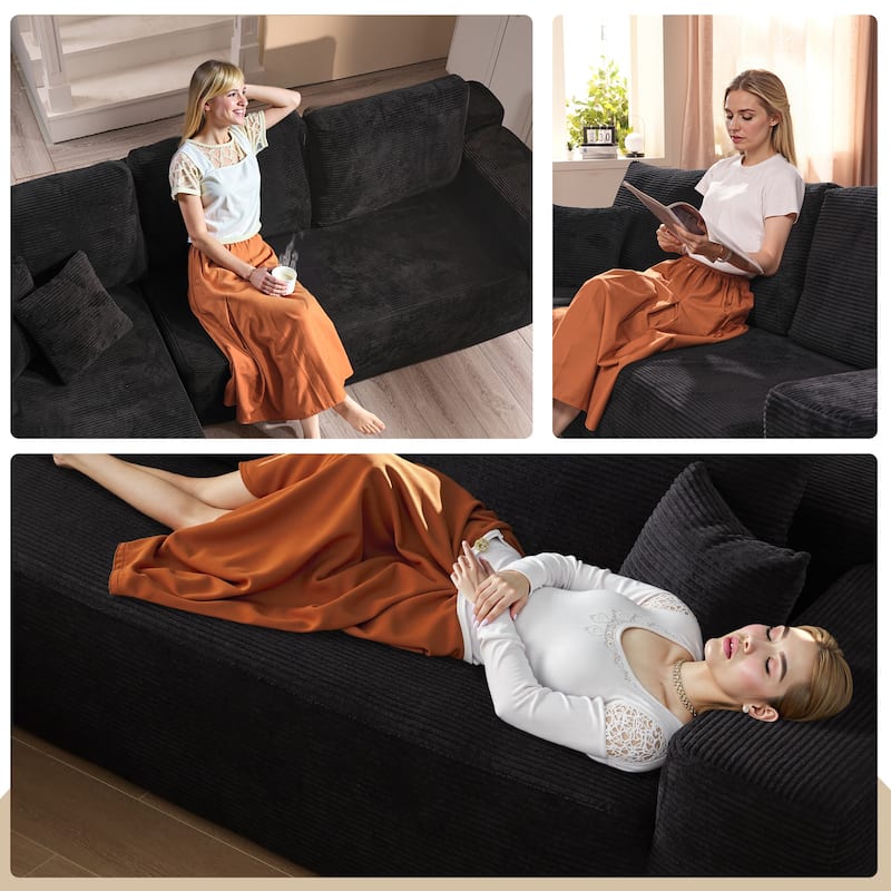 HOOOWOOO Modern L-Shaped Sectional Sofa Corduroy Upholstery Couch with Pillows