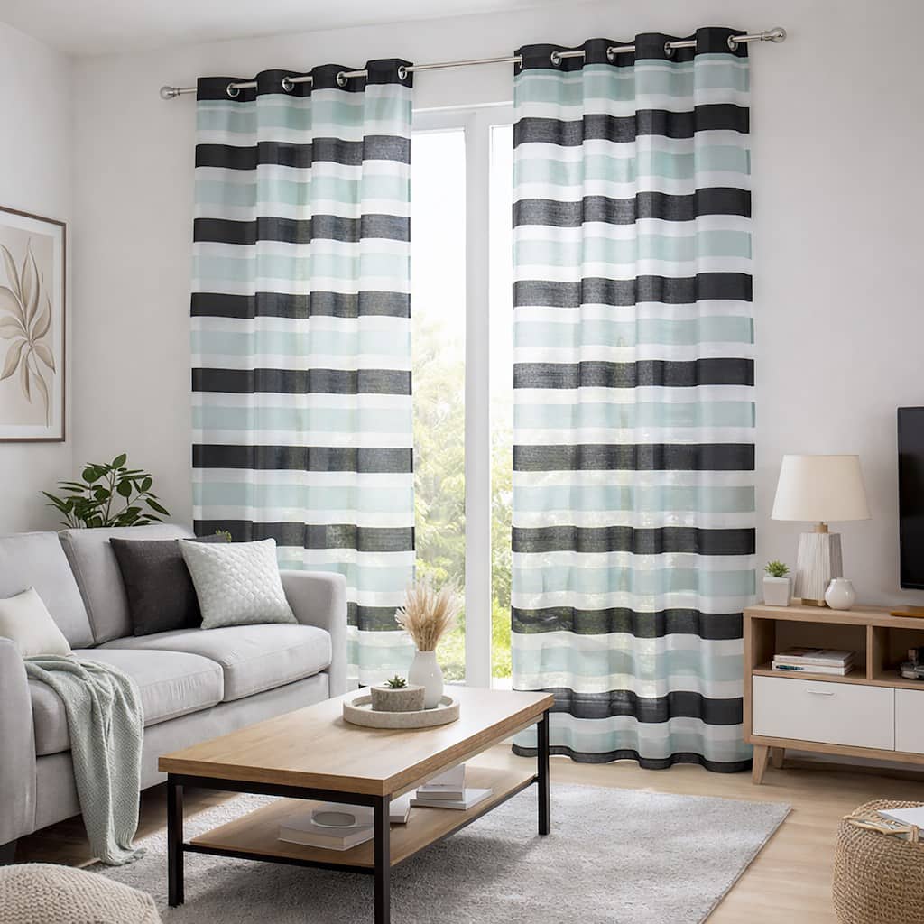 Striped Sheer Extra Wide Window Curtain Panel - Light-Filtering Drape for Modern Home Decor