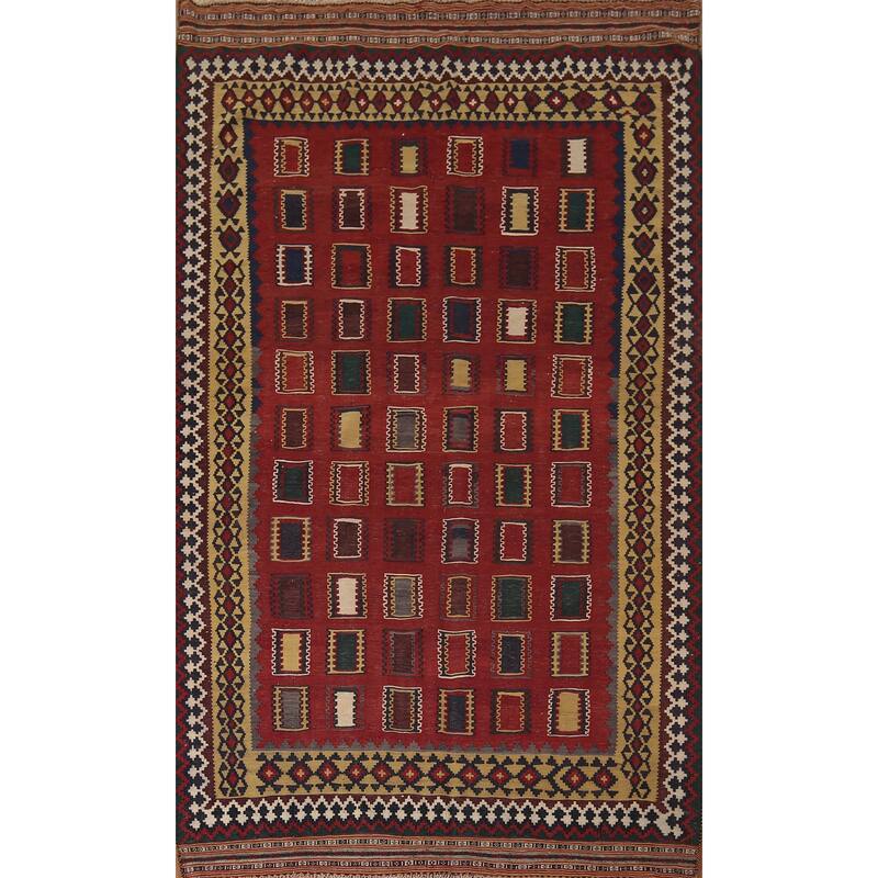 Vegetable Dye Red Kilim Qashqai Persian Vintage Wool Carpet - 5'6"x 9'3"