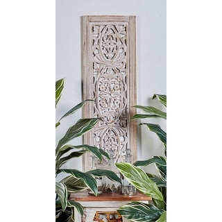 Cream Mango Wood Handmade Intricately Carved Arabesque Floral Wall Decor - Small