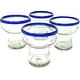 preview thumbnail 1 of 7, Dos Sueños Mexican Hand Blown Glass – Set of 4 Hand Blown Stemless Blue Rim Margarita Glasses (14oz) Blue - 4 Piece
