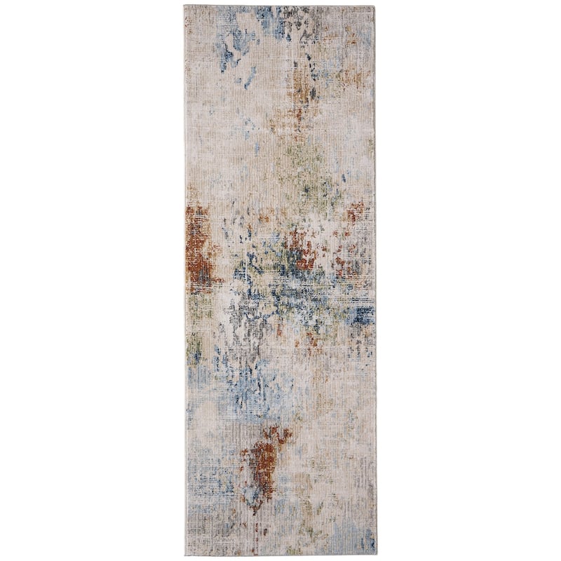 Grand Bazaar Maxin Machine Made Abstract Modern Area Rug - 2'6" x 7'3" - Ivory/Blue/Red