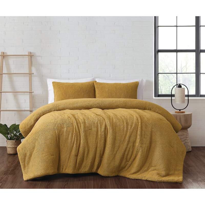 Brooklyn Loom Marshmallow Sherpa Comforter Set - Mustard - Twin XL