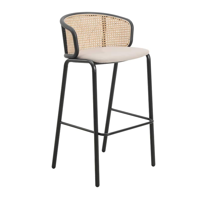 LeisureMod Ervilla Bar Stool with Black Powder Coated Steel Frame - 37" - Beige