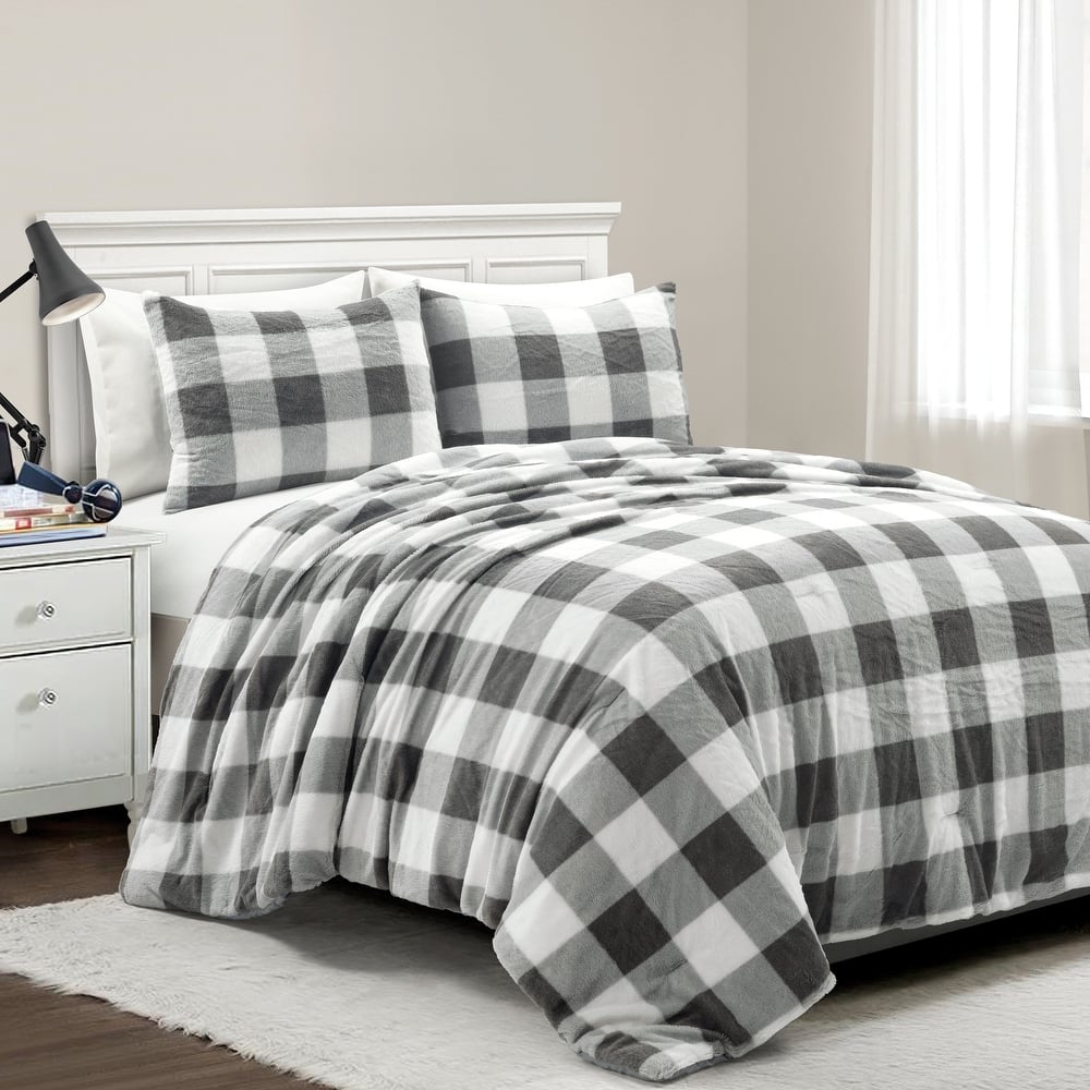 Lush Decor Plaid Ultra Soft Faux Fur Light Weight All Season Kids Back To Campus Comforter Set