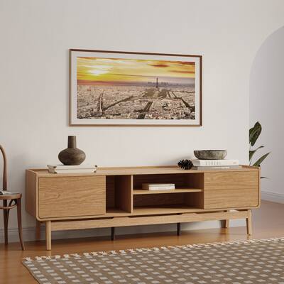 Summer Oak Engineered Wood 70-Inch Wide Credenza TV Console with Storage - 21.25" H x 70.87" W x 15.43" D