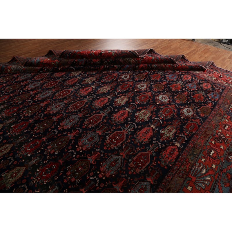 Pre-1900 Antique Bidjar Halvaei Persian Area Rug Handmade Wool Carpet - 12'2" x 19'9"