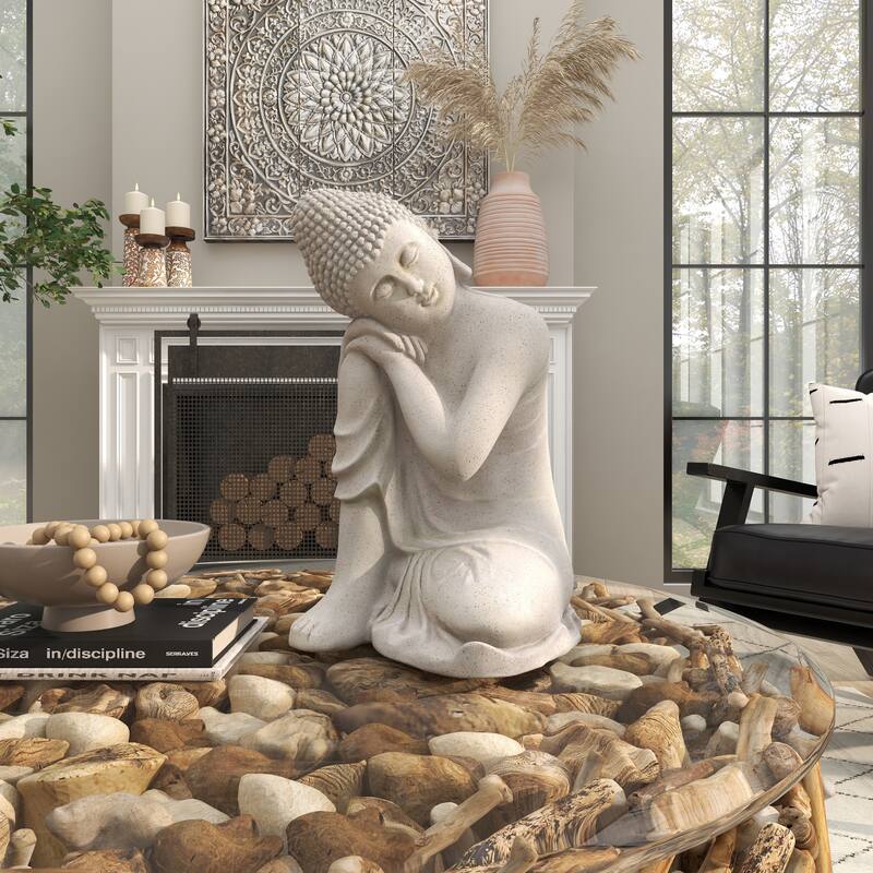 Gray Magnesium Oxide Indoor Outdoor Meditating Buddha Decorative Garden Sculpture
