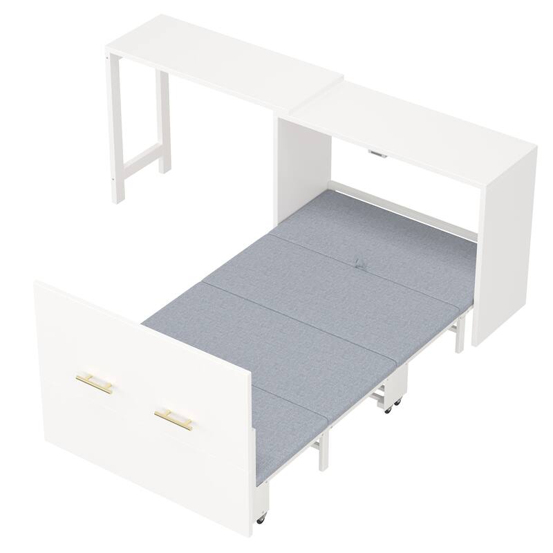 Twin Size Murphy Bed with Adjustable Position Desk,Foldable Cushion