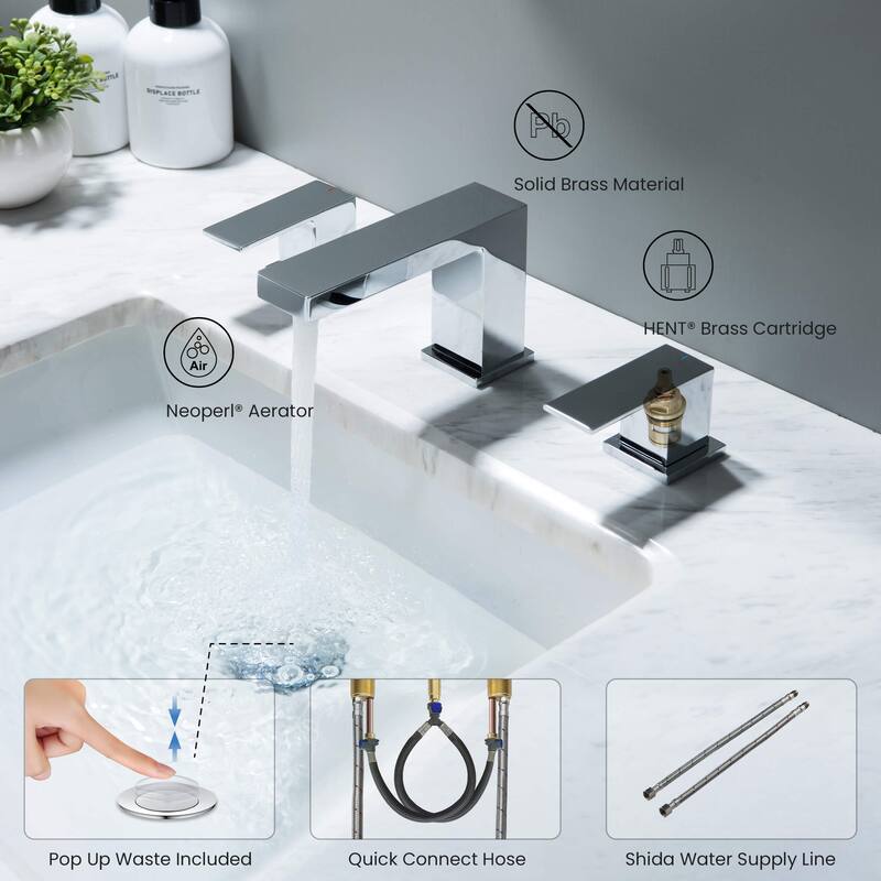 Cube 8“ Widespread Bathroom Sink Faucet with Drain Assembly