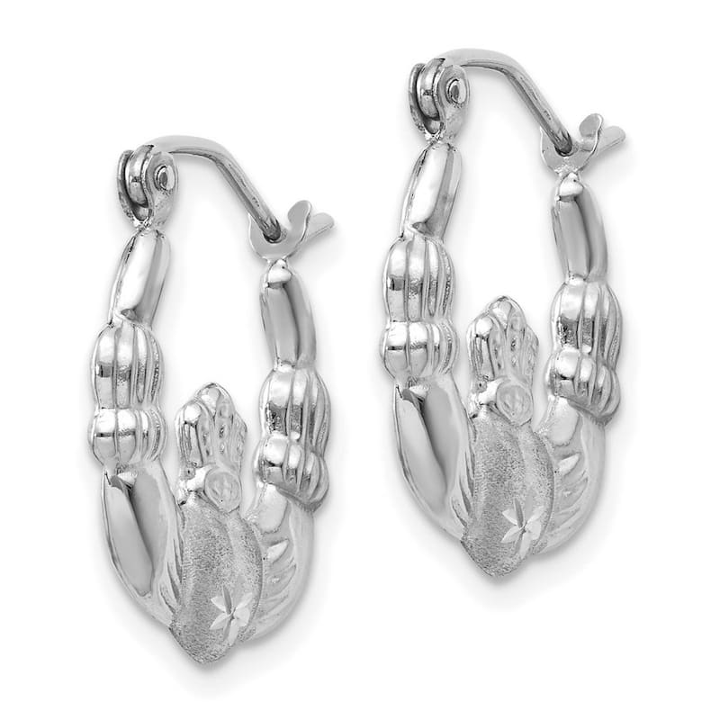 Curata 14k White Gold Satin Claddagh Celtic 2x17mm Small Hoop Earrings