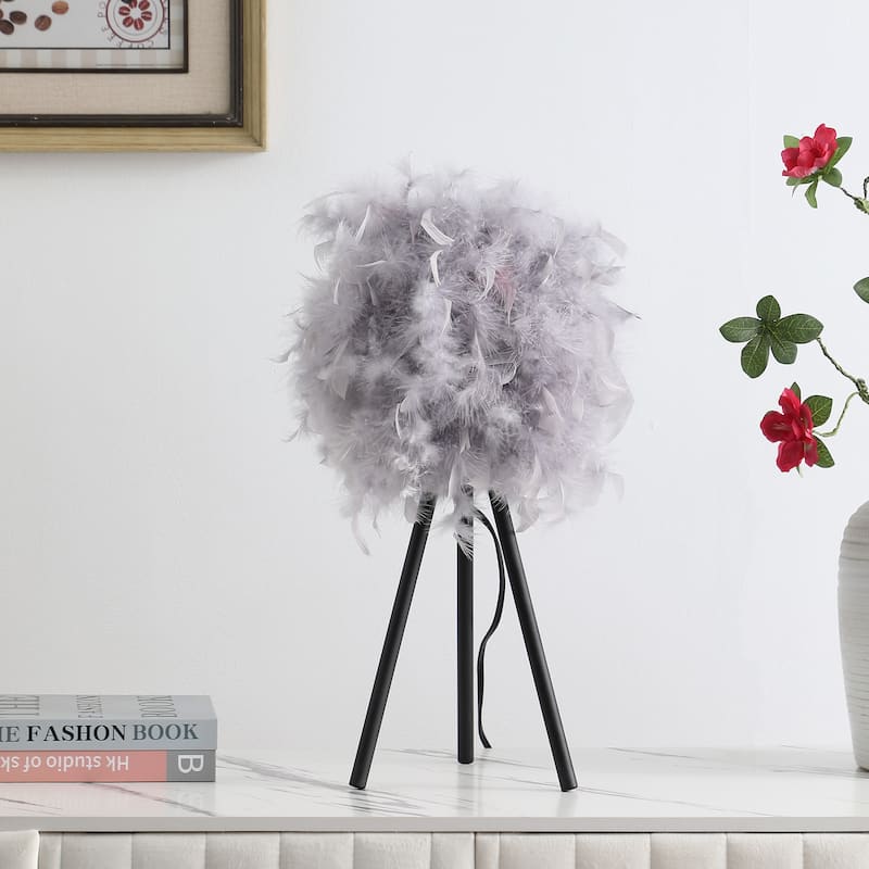 Soft Feather Shade Modern Tripod Metal Table Lamp - Grey