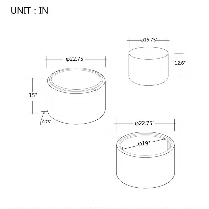 Ball & Cast Nesting Storage Ottomans of 2, Linen Upholstered Footstool Wood Tray, 22.75" Round Coffee Table