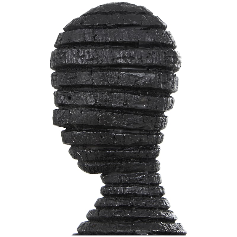 Black Polyresin Tall Slim Figure People Decorative Sculpture with Ribbed Body and Glitter Accents
